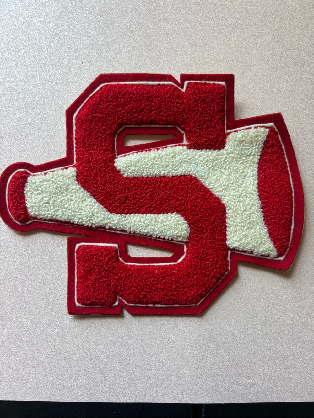 Red and Cream Letterman Patch Wall Accent